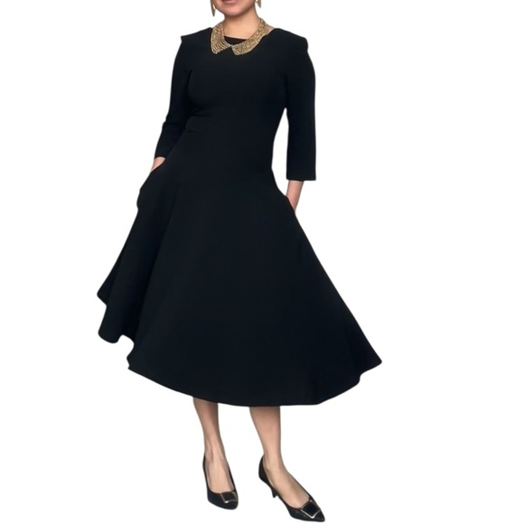 Thirk Chic Dresses & Skirts - Think chic Midi Black asymmetrical Dress 3/4 sleeve 
functional pockets XS